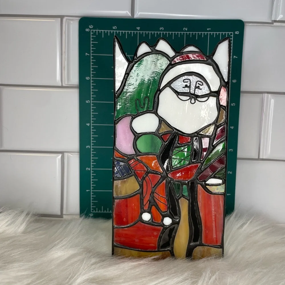 Vintage‎ Stained Glass Santa Christmas Candle Holder